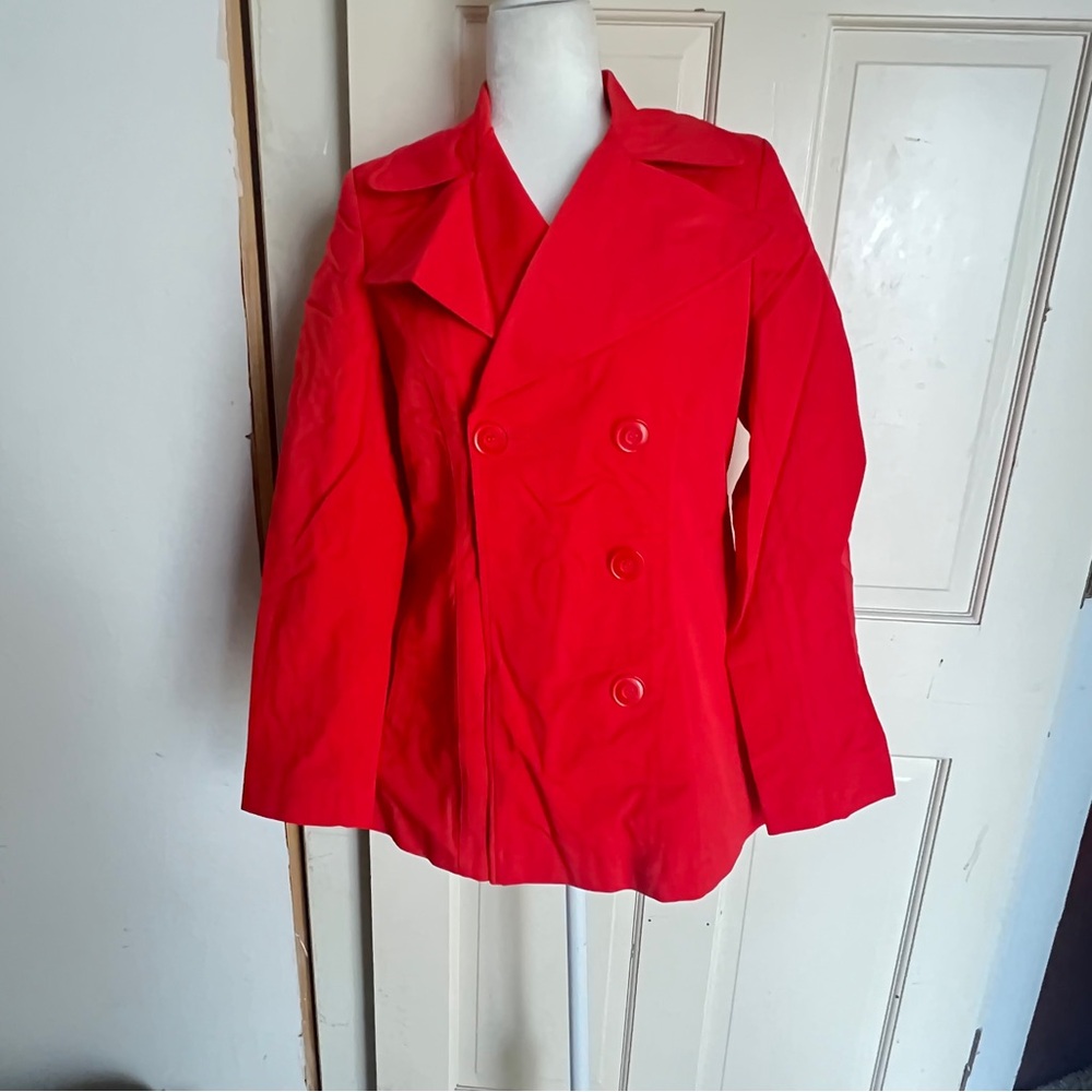 DKNYC Red Pea Coat Classic Double-Breasted Design